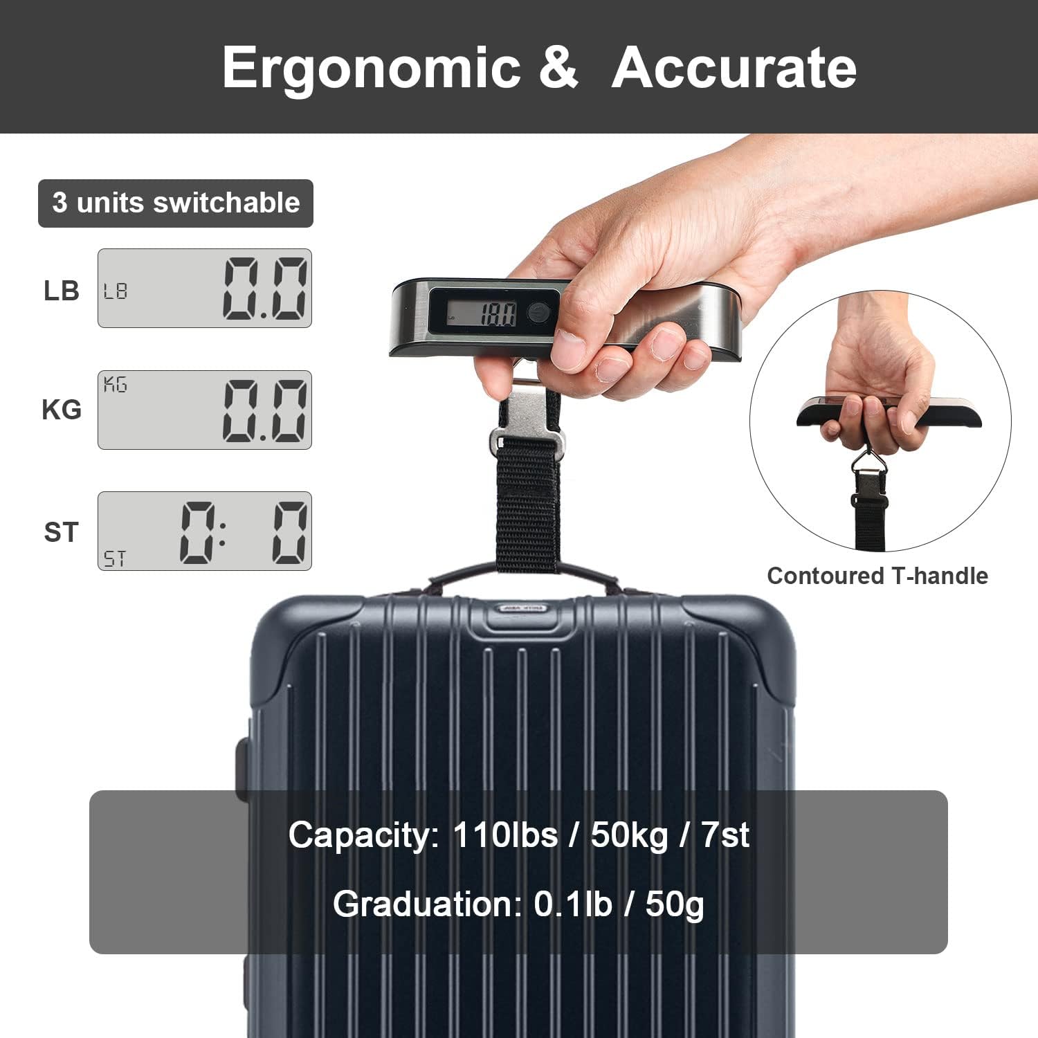 travel inspira Luggage Scale, Portable Digital Hanging Baggage Scale for Travel, Suitcase Weight