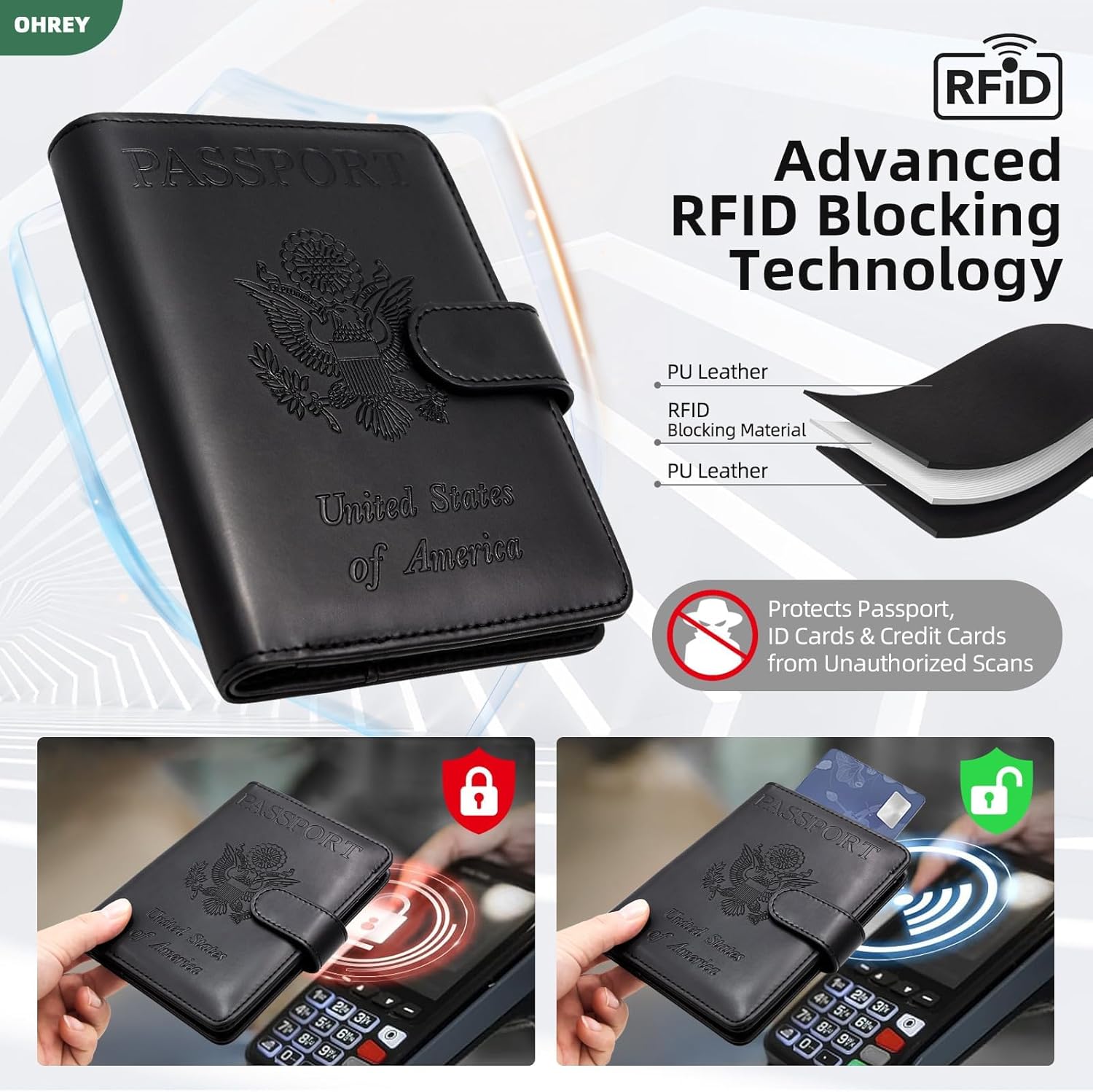 Passport Holder for Travel Family with Slot for Tracker Device & Luggage Tag Cover, – RFID Blocking