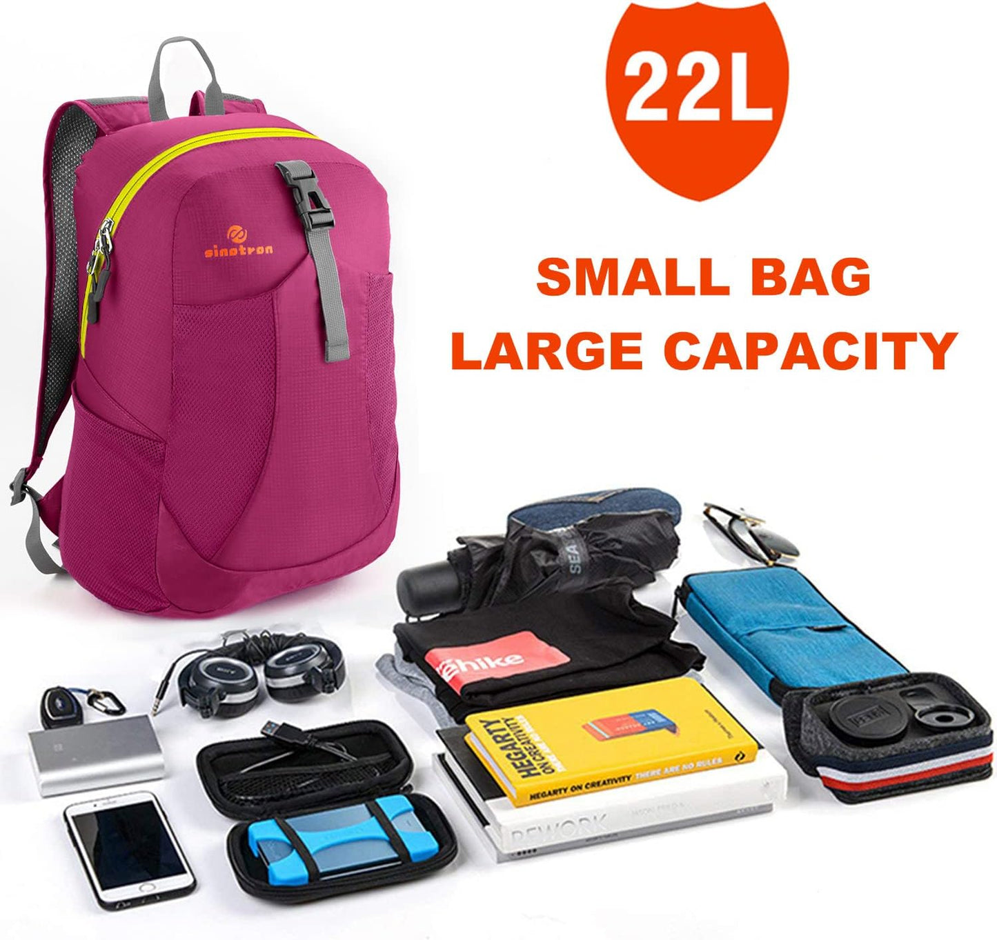 sinotron 22L Lightweight Packable Hiking Backpack, Small Hiking Backpack Day Pack for Women Men Travel Camping Vacation