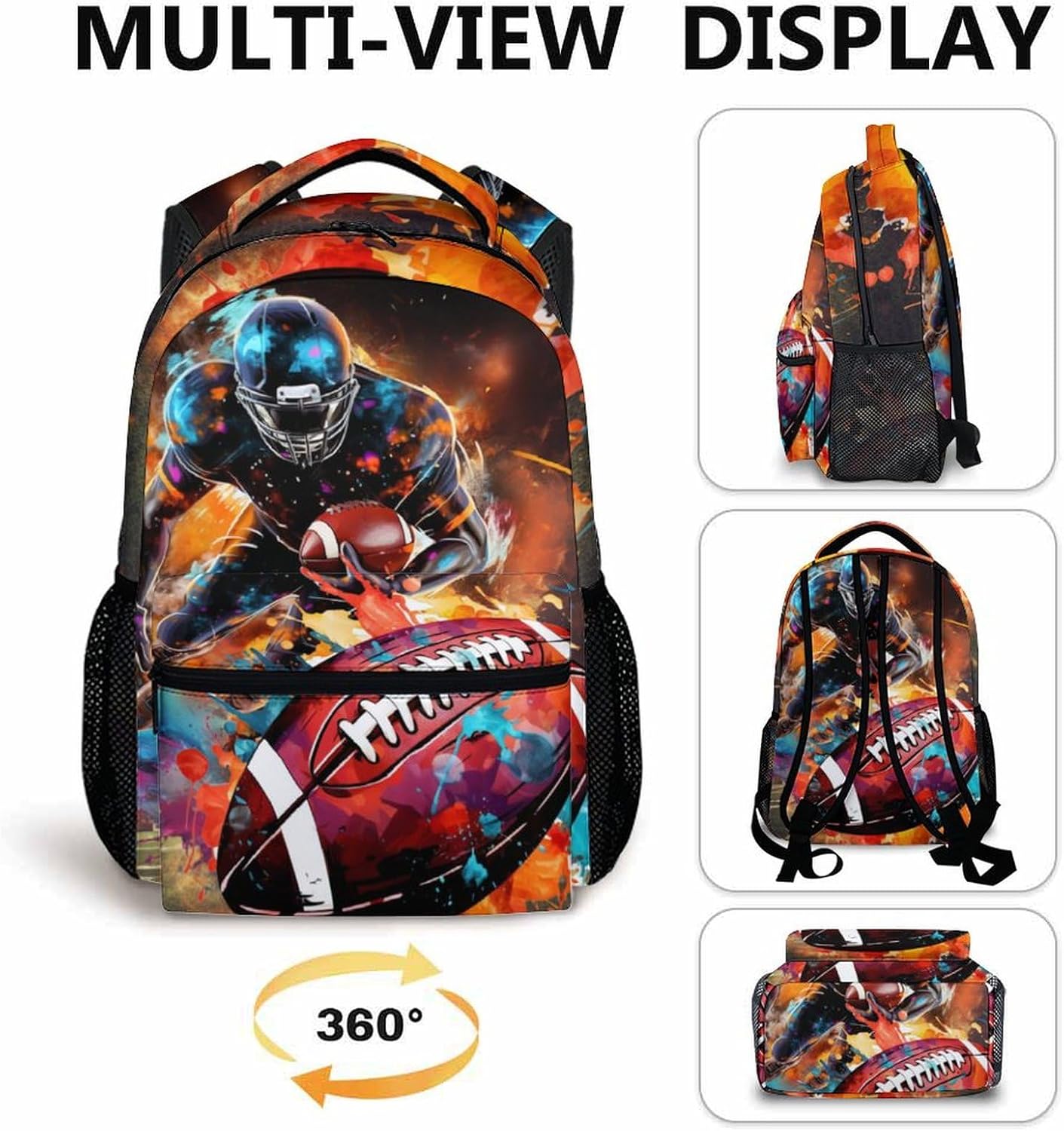 Football School Backpack for Boys, Football Backpacks for Kids Students Age 6-18, Kids Bookbag for Primary, Middle High School, 17 Inch Large Capacity Schoolbag Supplies Gifts