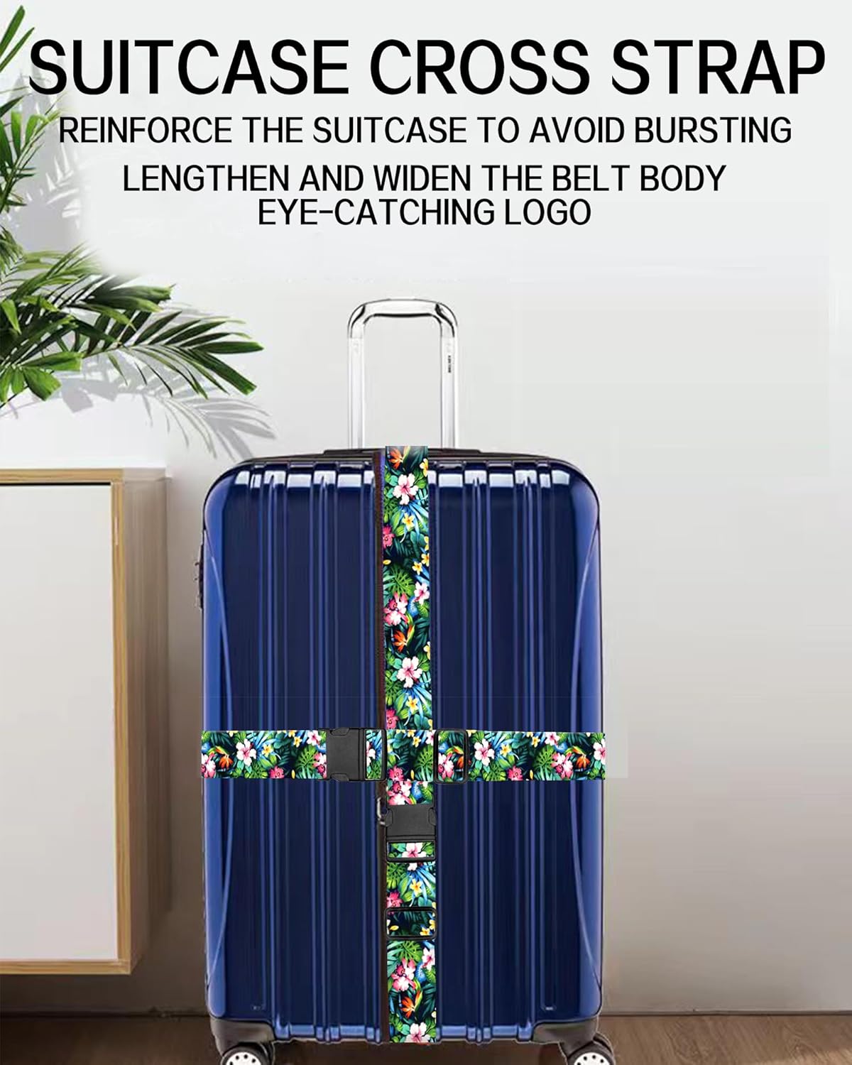 Luggage Straps for Suitcases, Adjustable Travel Belt, Durable Wide Luggage Strap, Cute Suitcase Strap Identifiers with Buckle, Bag Straps for Luggage, Colorful Leaf and Flowers