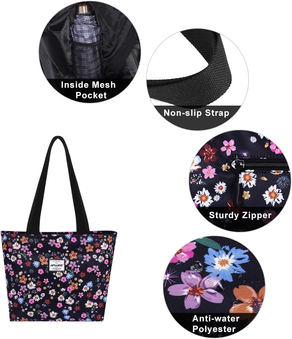 Tote Bag with Zipper for Women Inside Mesh Pocket Heavy Duty Casual Anti-water Cloth Travel Shoulder Handbag