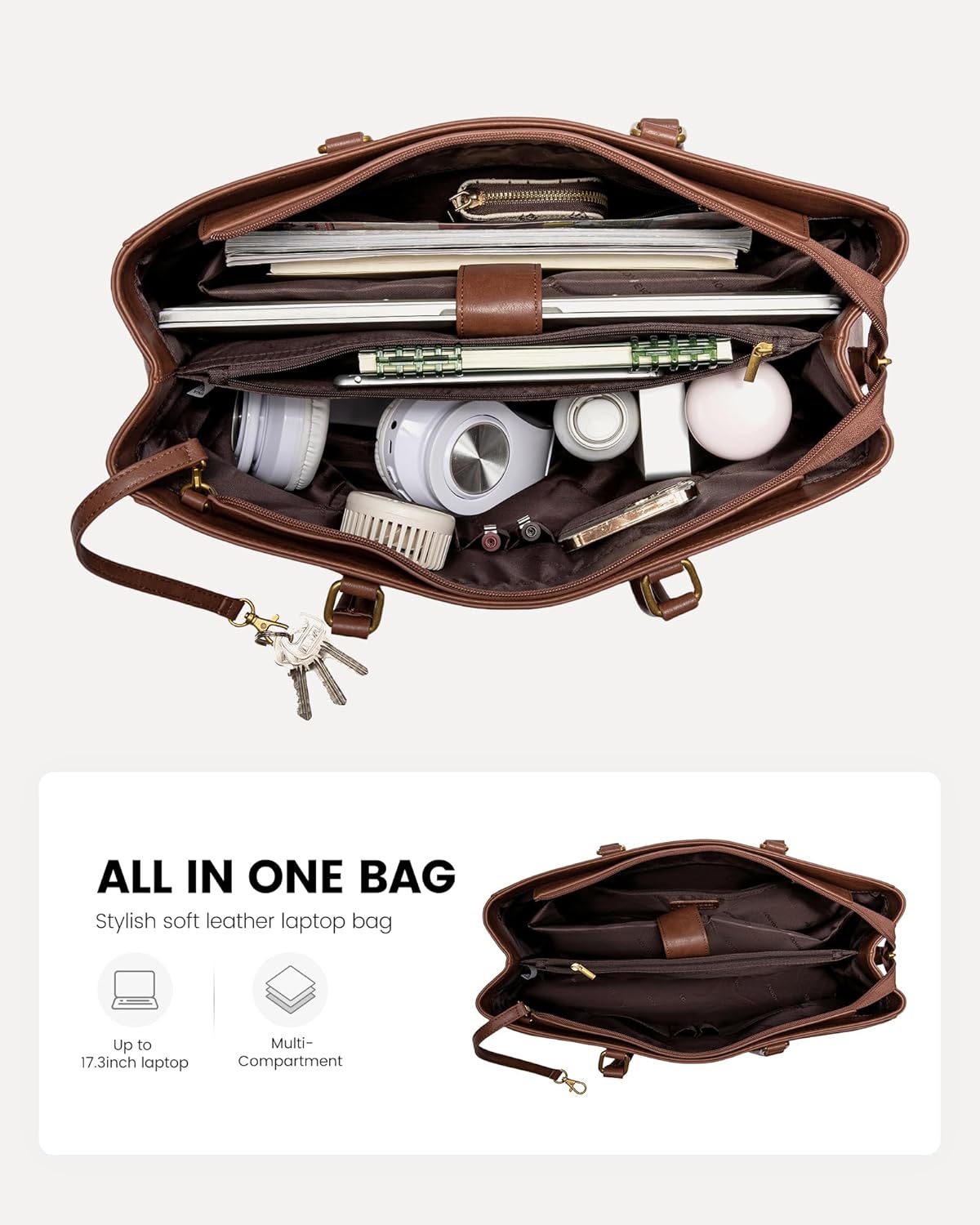 LOVEVOOK Laptop Bag for Women,17.3 Inch Laptop Tote Bag for Women,Vintage Leather Work Tote Bags Computer Teacher Bag,Waterproof Business Office Briefcase