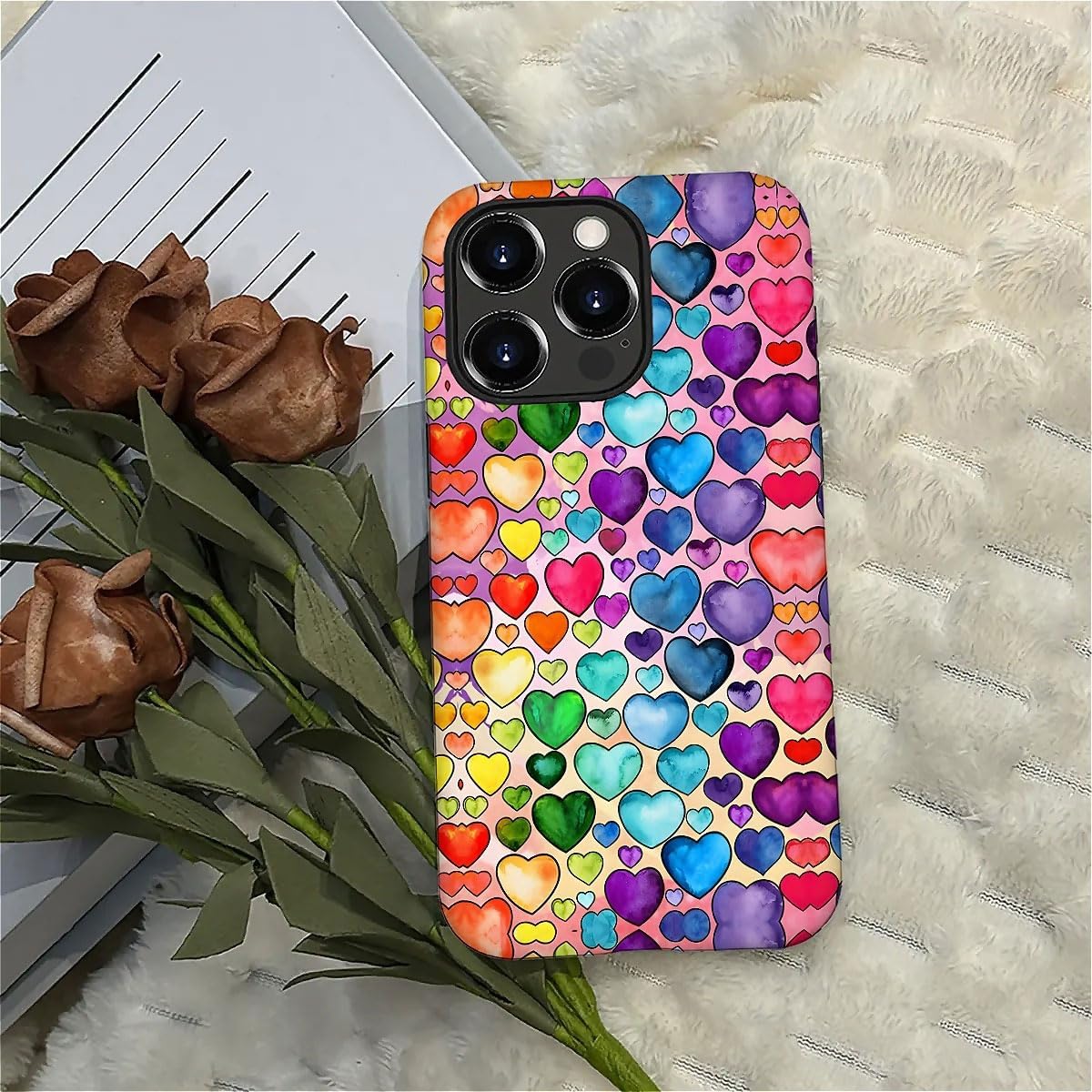 SEized Case Compatible with for iPhone 16 Pro Max,Colorful Heart Lovely Cute Pink Phone Case for Girl Women Boy Men,Durable Protection Phone Case for iPhone 16 Pro Max