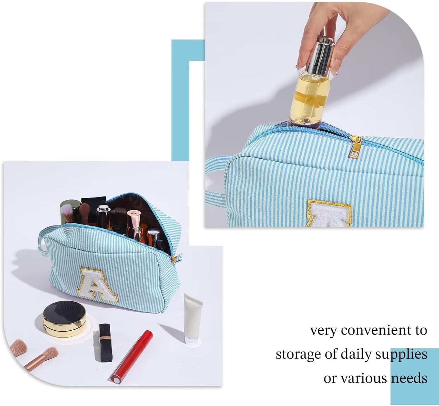 YOOLIFE Initial Makeup Bag - Personalized Cute Blue Makeup Bags, Girls Makeup Toiletry Bag Pouch, Makeup Case for Women Friend Female Sister, Birthday Gifts for Women R