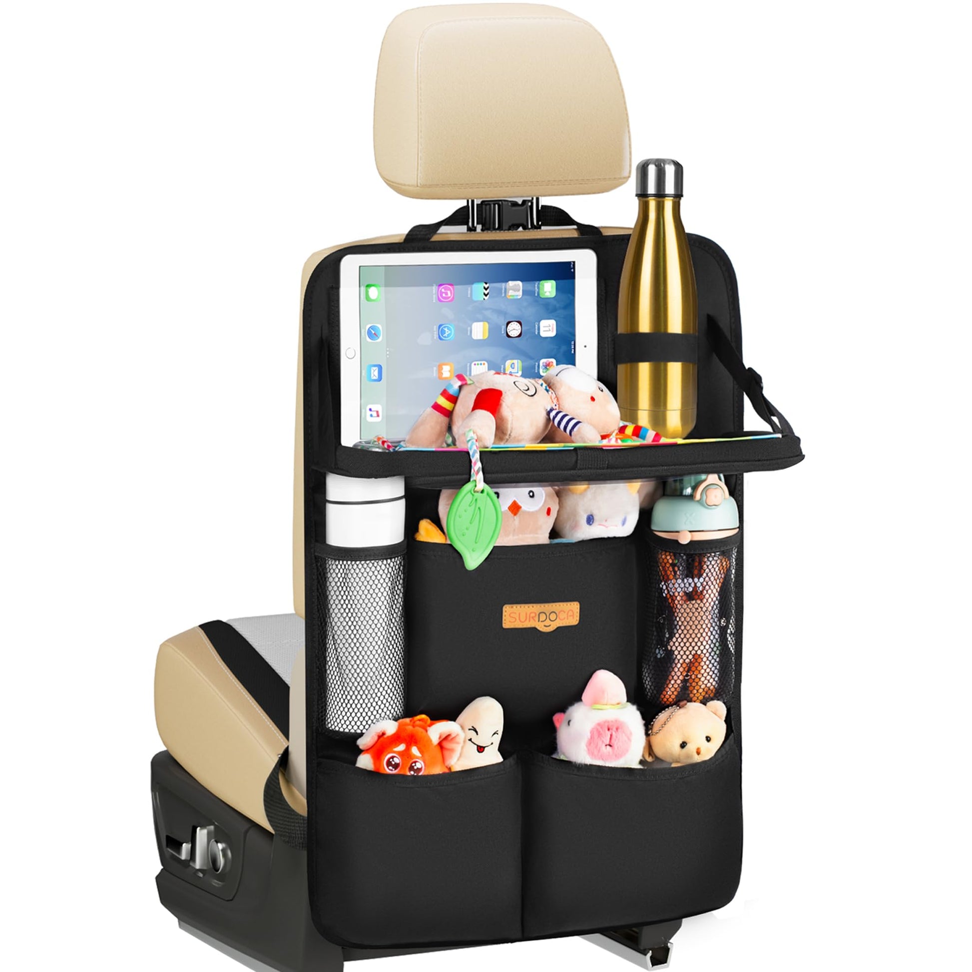 SURDOCA Backseat Car Organizer with Foldable Tray for Kids & Adults – NEW MODEL Seat Storage with