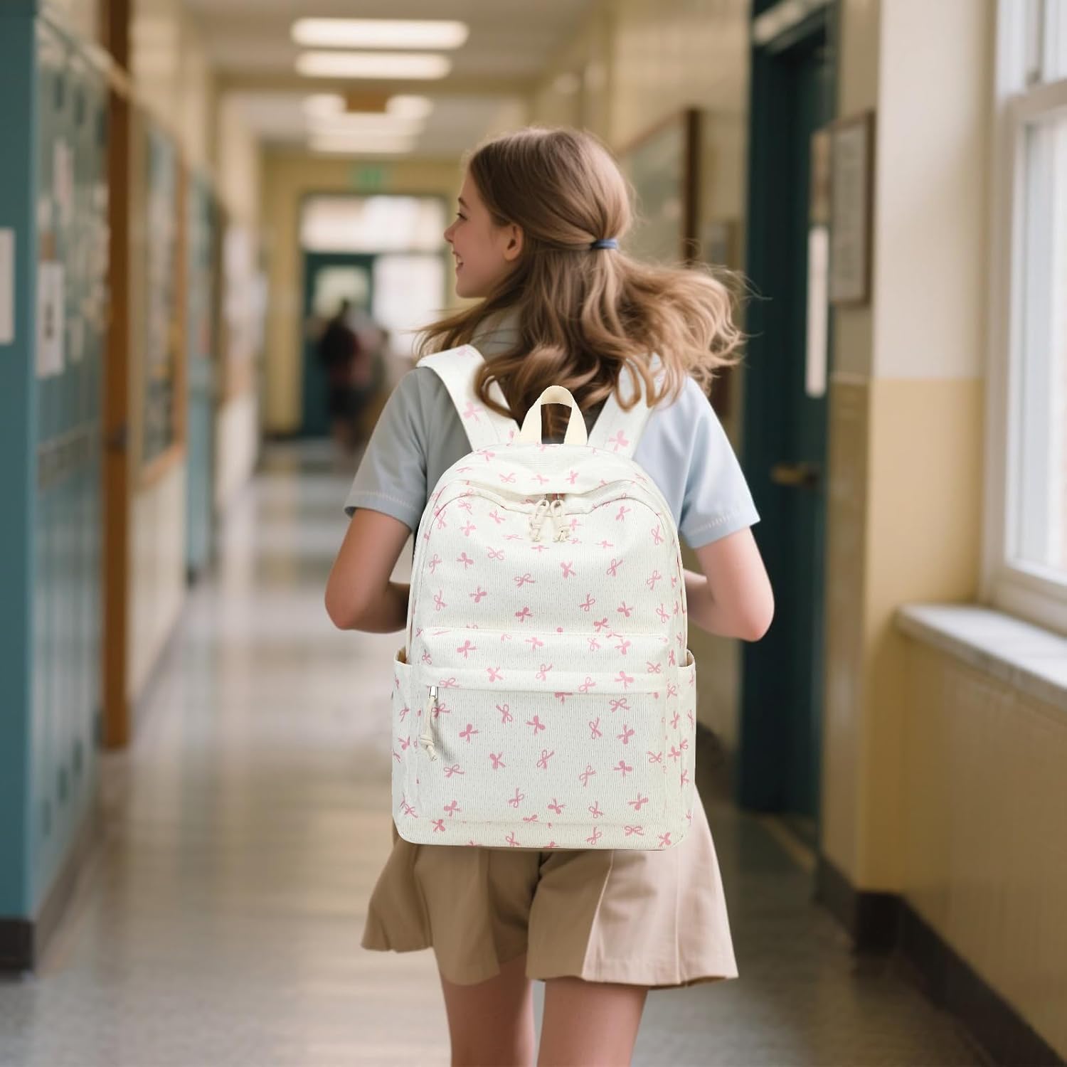 School Backpack for Teen Girls Bookbags Elementary High School Corduroy Laptop Bags Women Travel