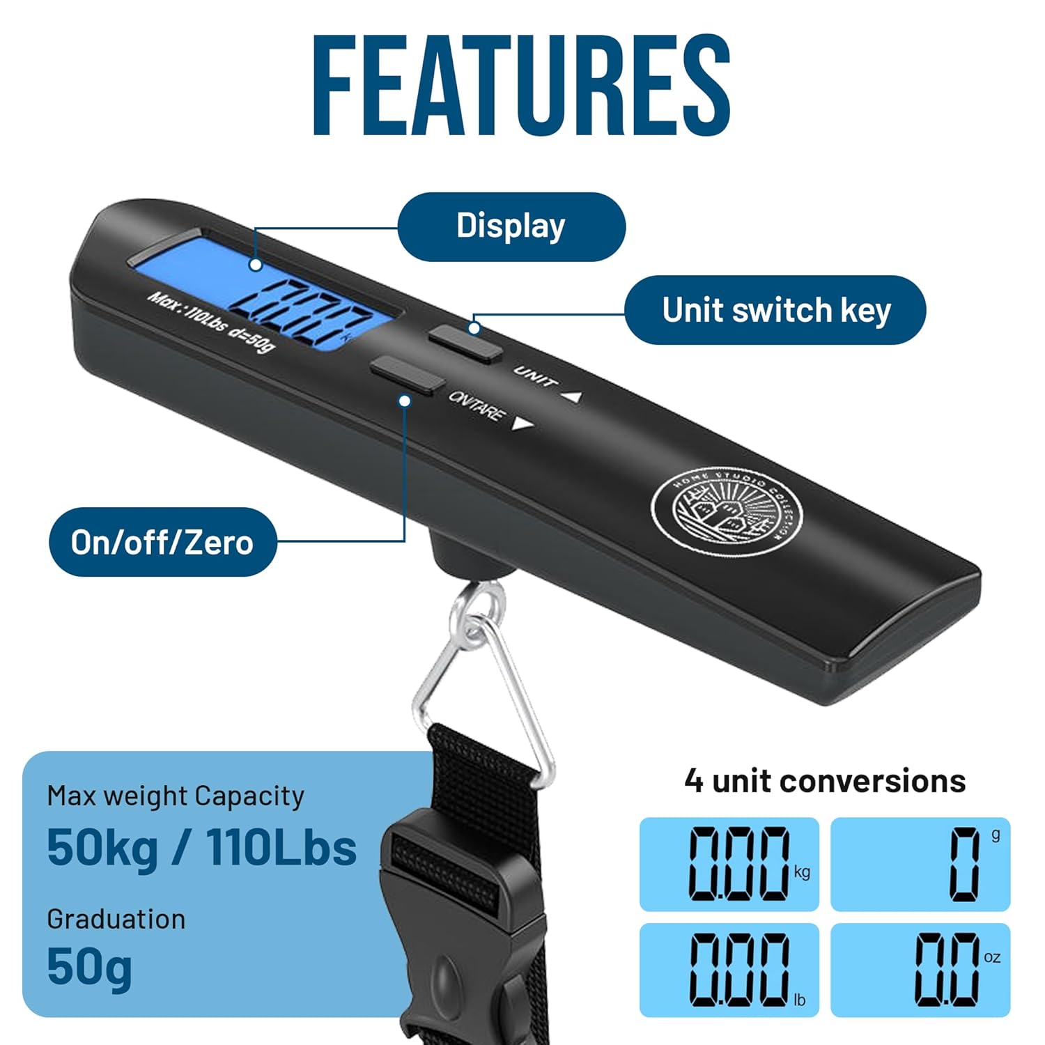 Luggage Scale with Baggage Tags Included Digital HD LCD Display 110 lb/50 kg Capacity Weight