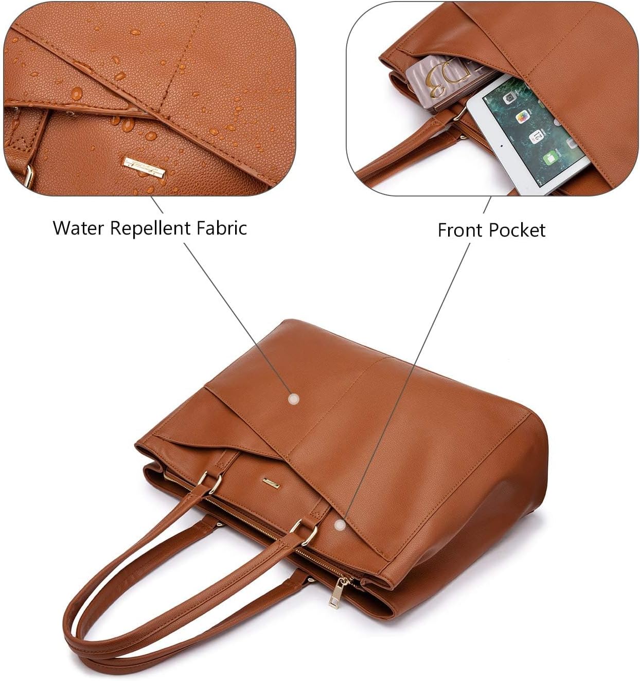 LOVEVOOK Laptop Bag for Women 17.3 Inch Tote Bags Waterproof Leather Briefcase Computer Women Business Office Work Bag,Brown