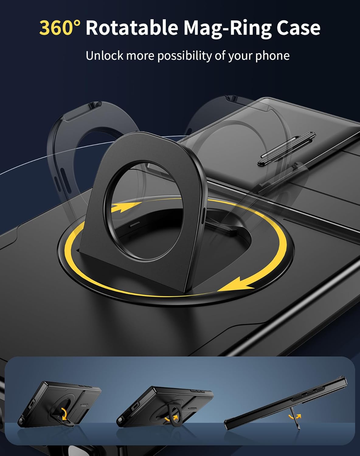 for Samsung Galaxy S22 Ultra Case Magnetic Compatible with MagSafe Wireless Charging,with Screen Protector,Built-in Stand Ring+Camera Cover Anti-Scratch Shockproof Heavy Duty Protection Black