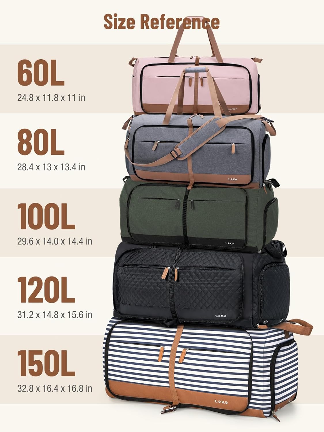 Lekesky Foldable Travel Duffel Bag for Women, 80L Large Duffle Bag with Separate Shoes Compartments