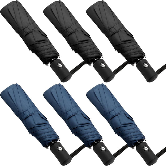 Reginary 6 Pack Umbrella Bulk Windproof Travel for Rain Automatic Open and Close Umbrella Collapsible Folding Rain Backpack Portable for Men Women