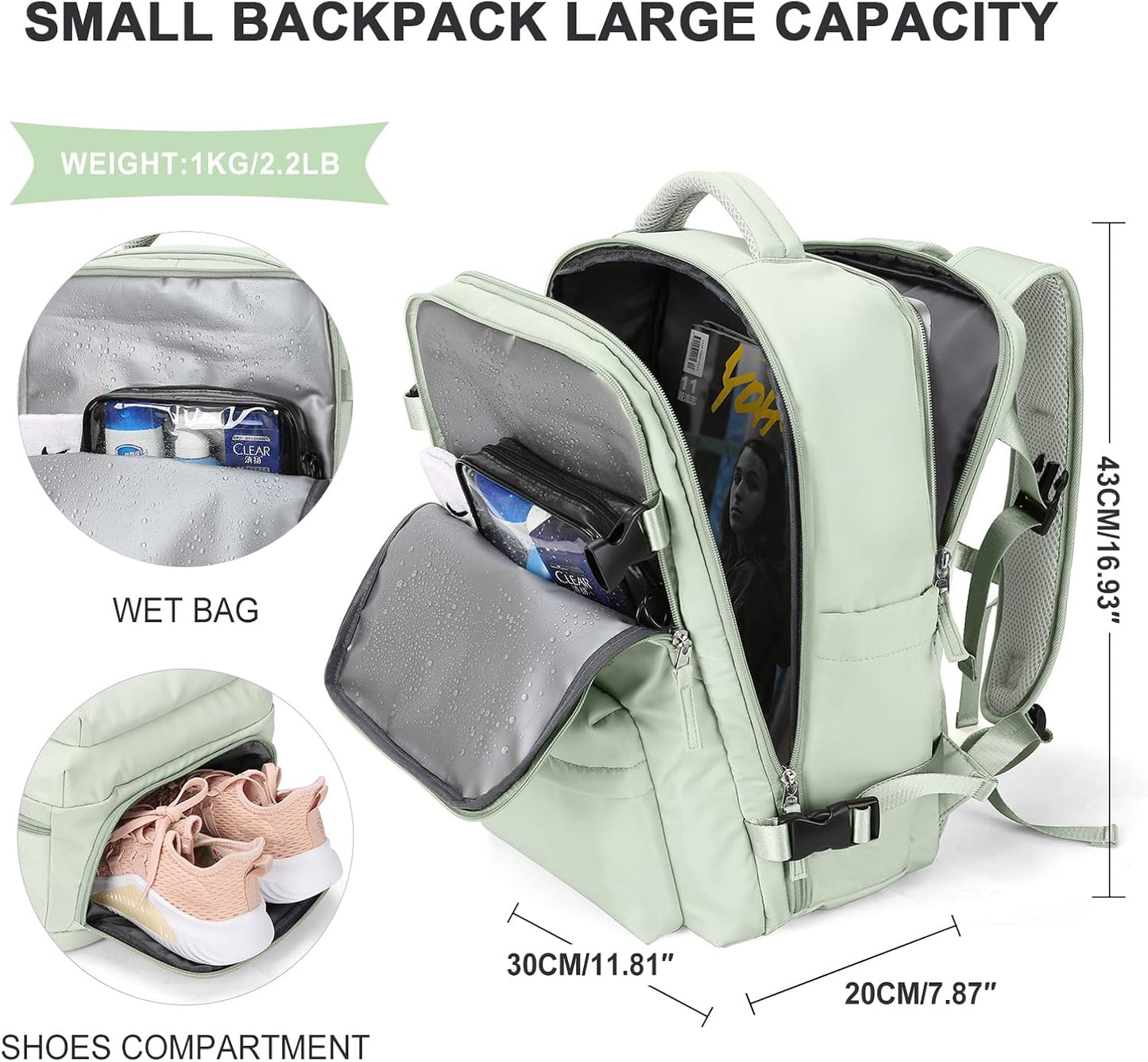 WONHOX Large Travel Backpack Carry on Flight Approved Laptop Work Business Backpack for Women Men Mochila de Viaje