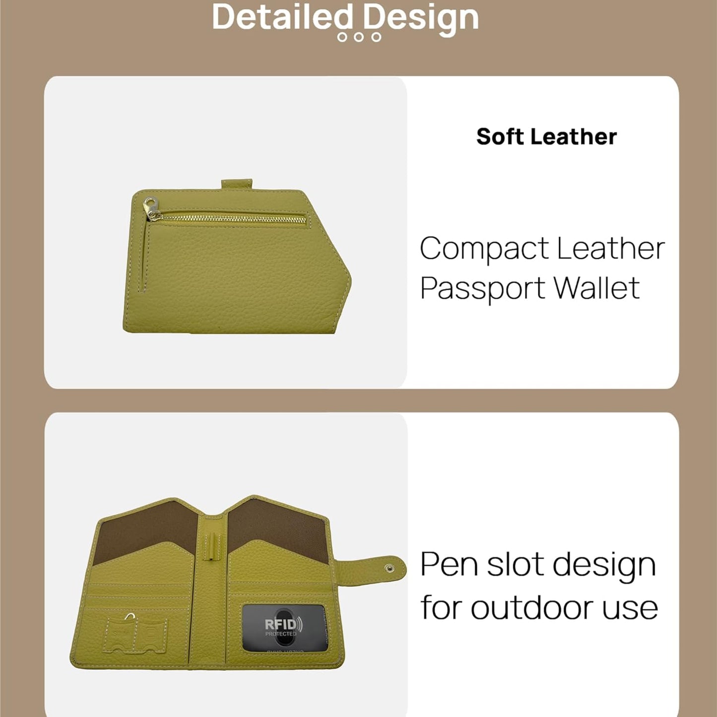 Cute RFID Passport Wallet for Women Leather Slim Passport Holder Travel Wallet Cover with Zipper Coin Purse, Credit Card, Sim and Tticket Slots (Yellow)