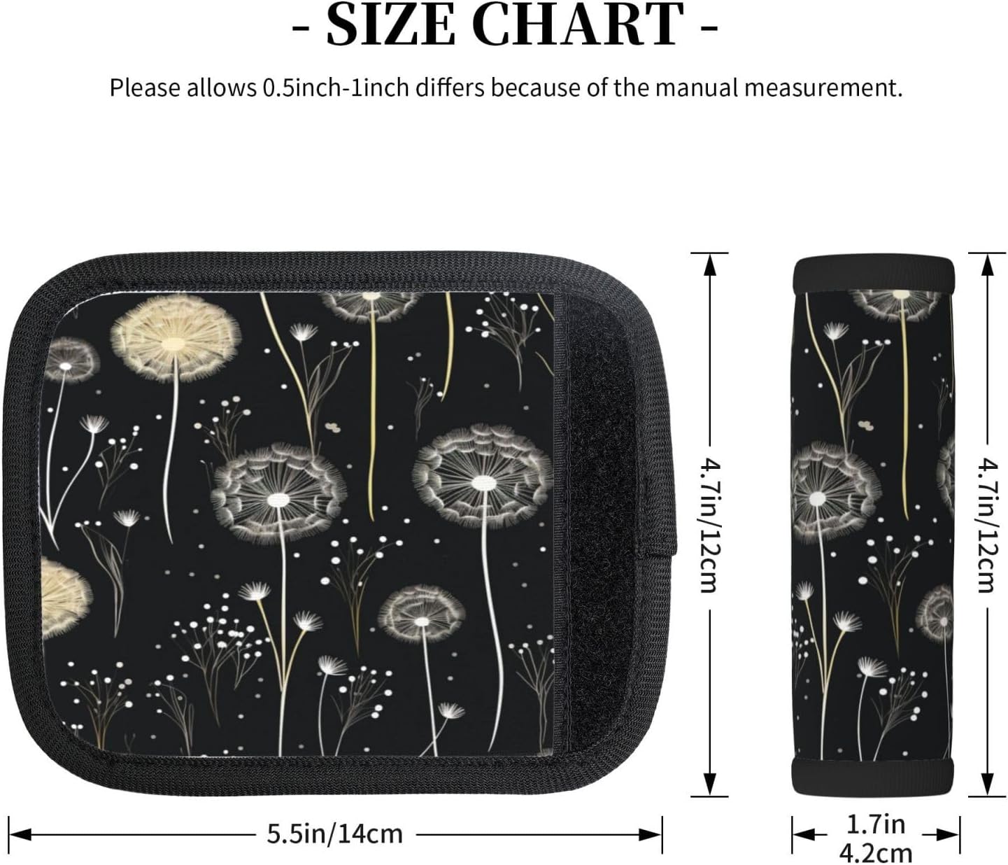Luggage Handle Wraps Dandelion Flowers Pattern Black Luggage Identifiers Soft Neoprene Luggage Handle Wraps For Suitcase Trolley Handle Grip Cover 2 Pack Luggage Tags