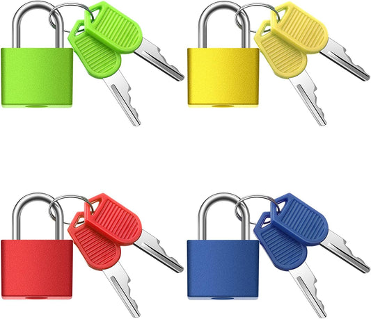 Ripeng 4 Pcs Suitcase Locks with Keys Multicolor Mini Metal Luggage Locks Keyed Padlocks Plastic-Covered Copper Padlocks for Suitcase, Backpack, Boxes Laptop Bag School Locker