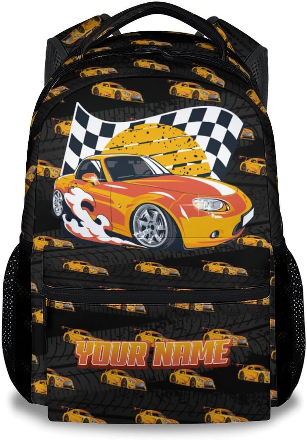 School Backpack for Boys - Personalized Cool Racing Car Bookbag for Teens Kids - 17 Inch Custom Backpacks for Primary Middle College