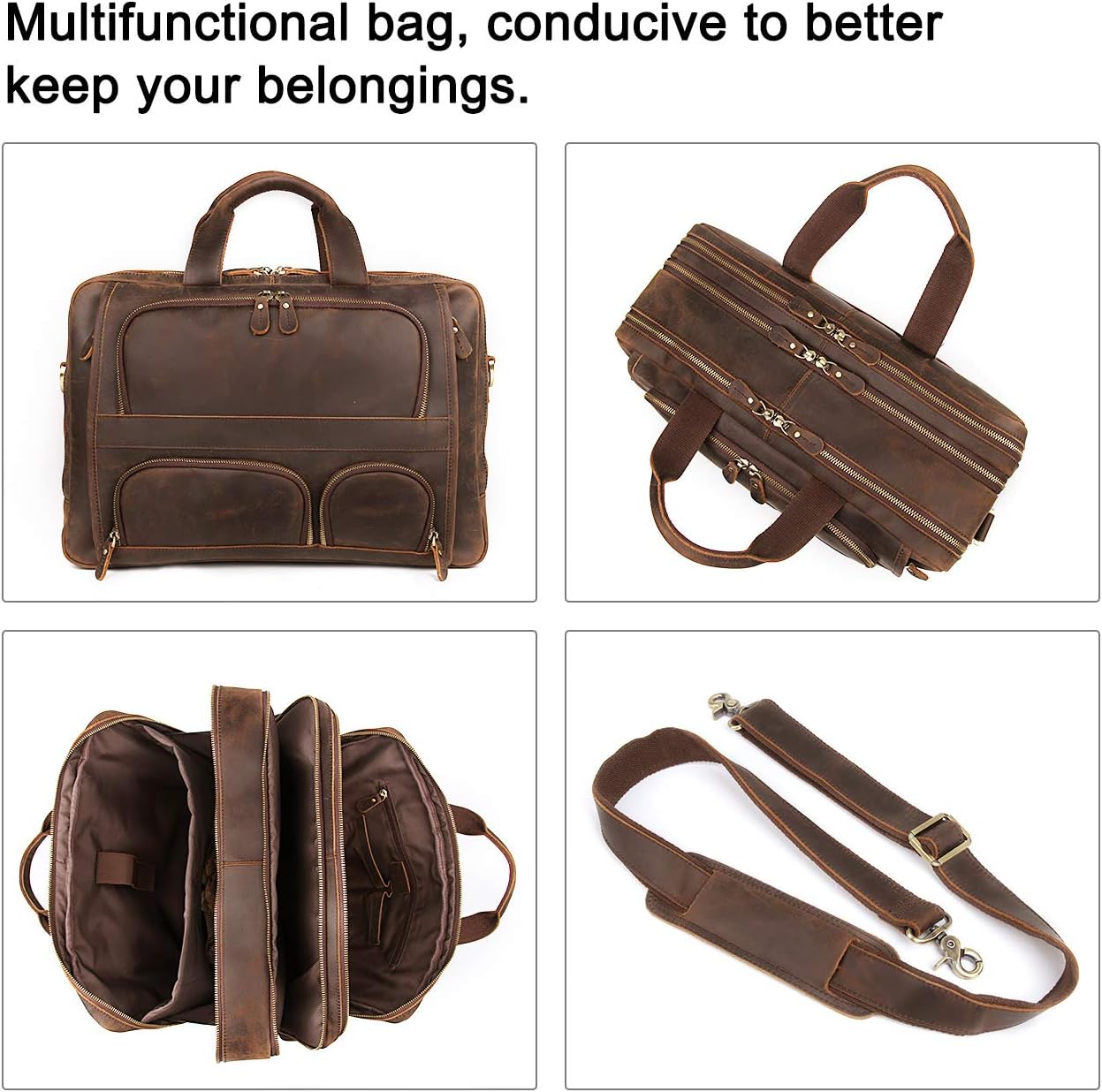 Augus Business Travel Briefcase Genuine Leather Duffel Bags for Men Laptop Bag fits 15.6 inches