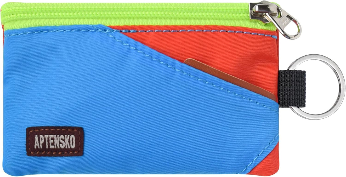 RFID Travel Wallet with Adjustable Lanyard-Zipper Small Wallet with ID Card Holder, Keychain for women&men-Minimalist Slim Waterproof Nylon case for ID, Cash, Key (SkyBlue+BlazingOrange)