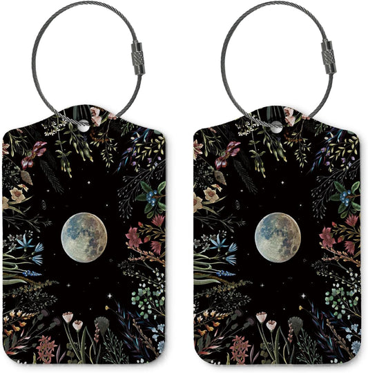 Boho Luggage Tags for Suitcases,Moon 2 Pack Travel Suitcase Tags,Traveling Accessories,Baggage Tag Label with Steel Loop,Boho Lover Gifts