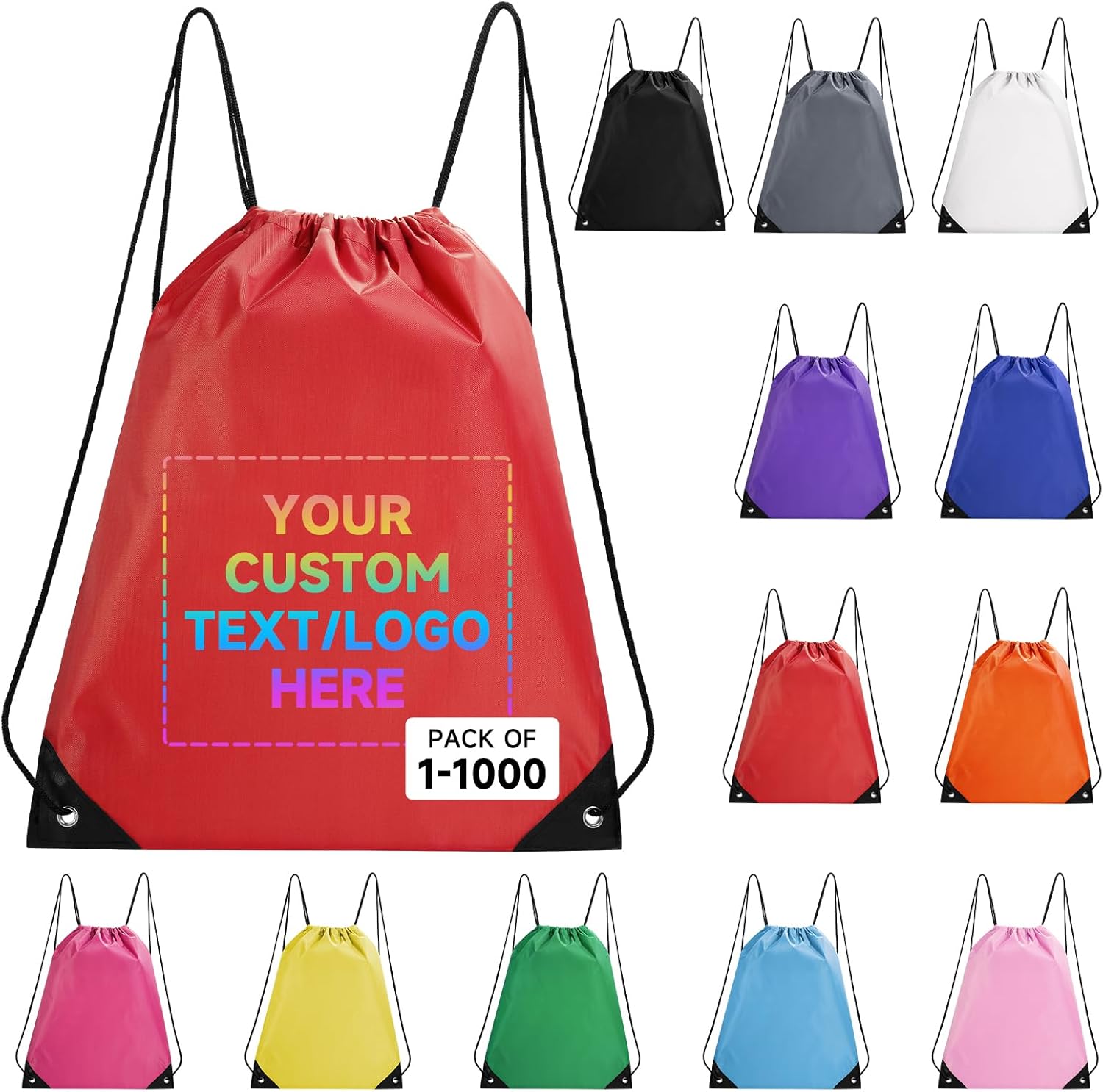 Custom Drawstring Bags With Logo, 100 Pack Personalized Text Drawstring Backpack Bulk Great for