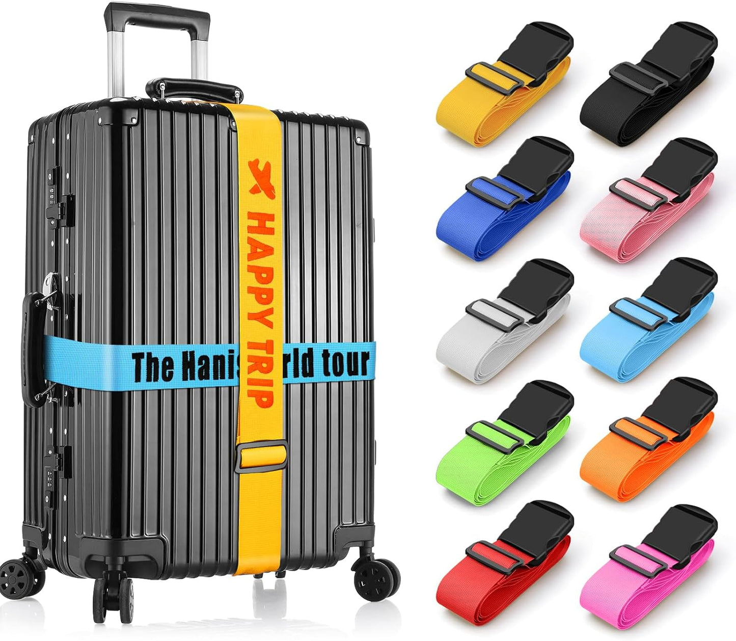 Personalised Luggage Straps for Suitcases, 8 Pieces - Custom Luggage Strap with Embroidery Text