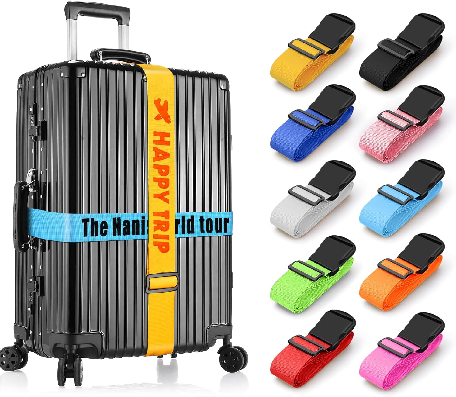 Personalised Luggage Straps for Suitcases, 8 Pieces - Custom Luggage Strap with Embroidery Text