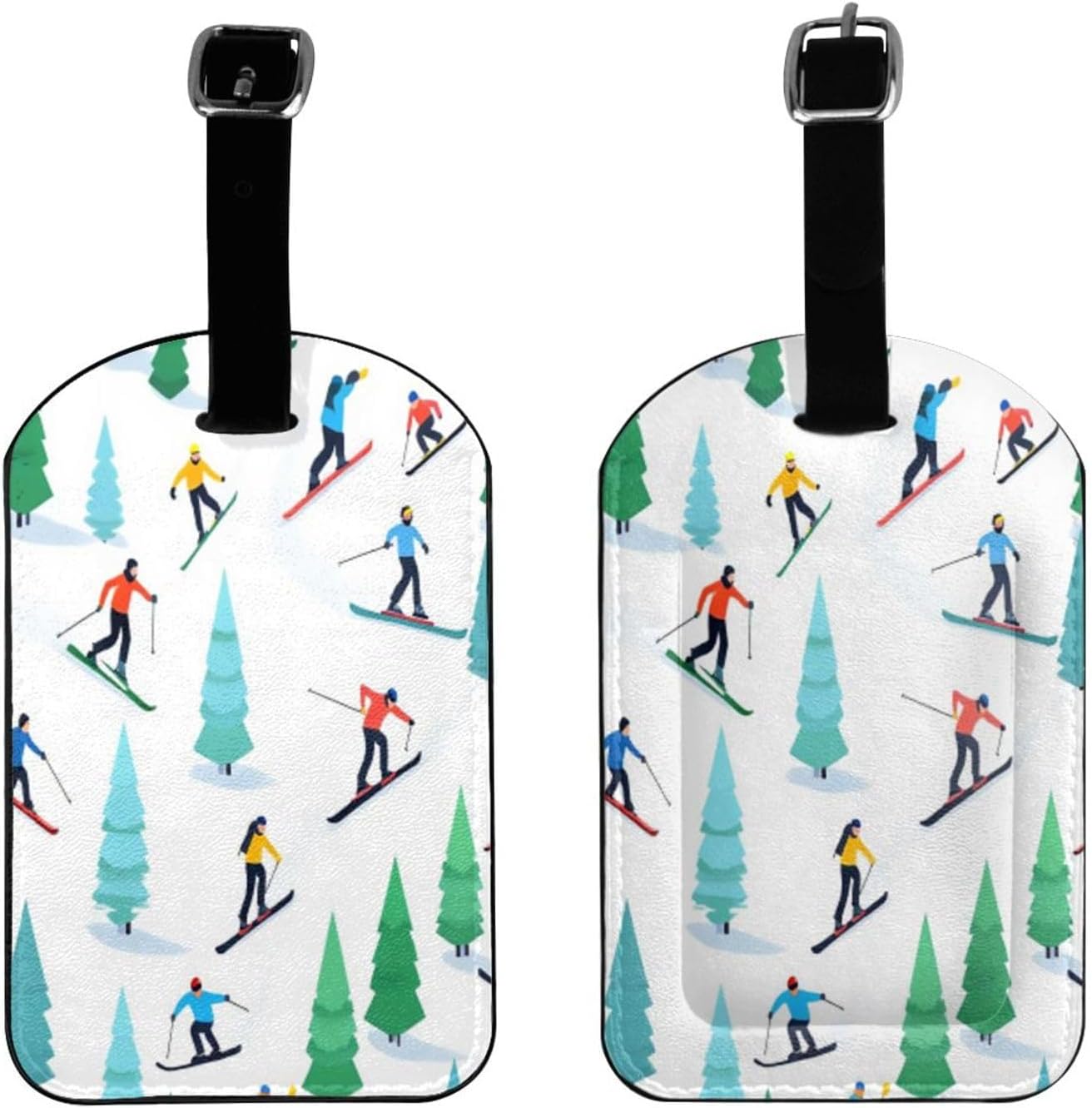 Winter Snowboard Luggage Tag for Suitcases,Ski Sports Pattern PU Leather Baggage Tags Bag Tags Travel Id Label for Luggage Women Men -1 Piece