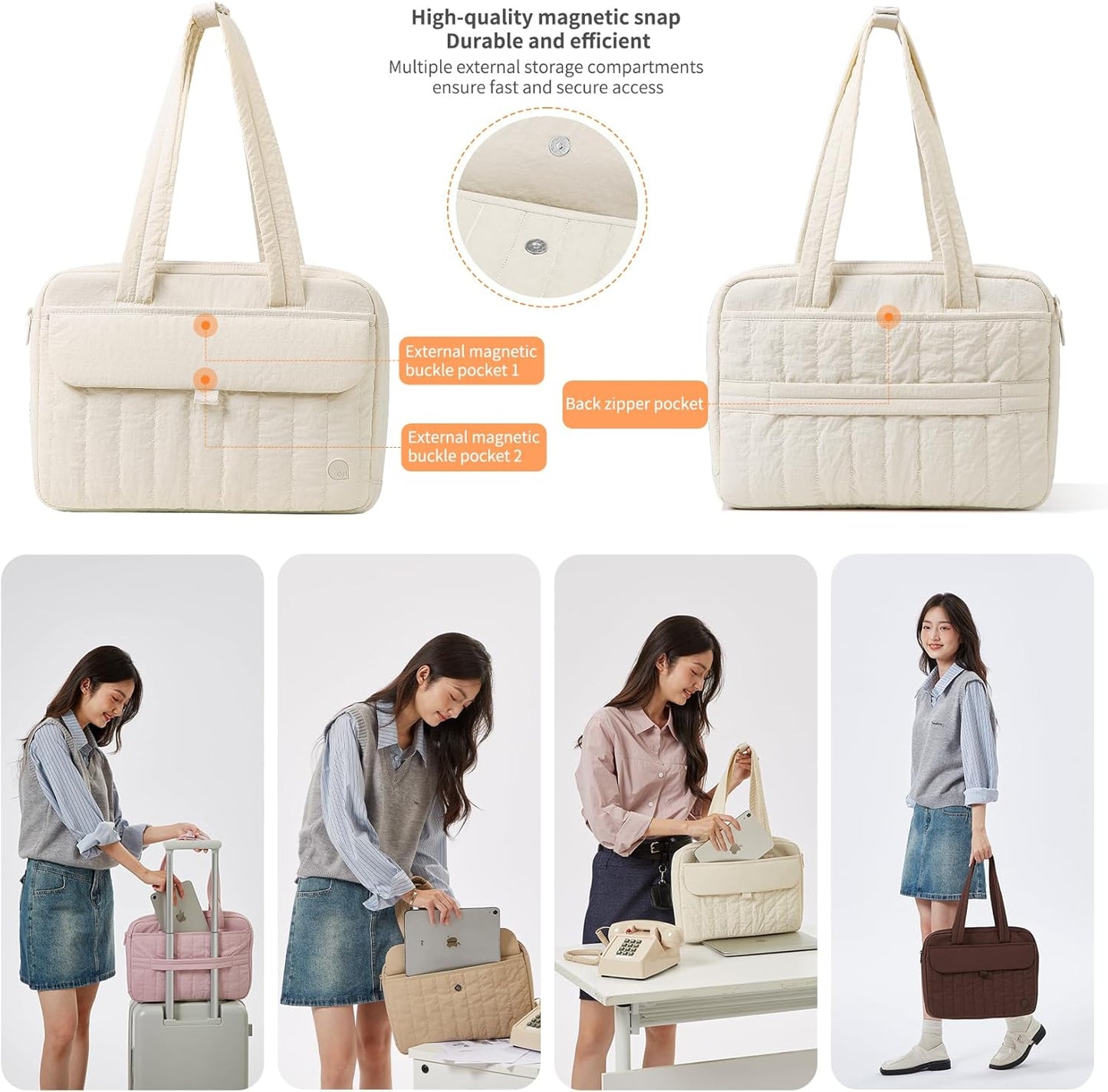 aji Laptop Tote Bag for Women, 14Inch & 16 Inch Laptop Tote Bag with Luggage Trolley Strap for Work/Travel/College/Daily