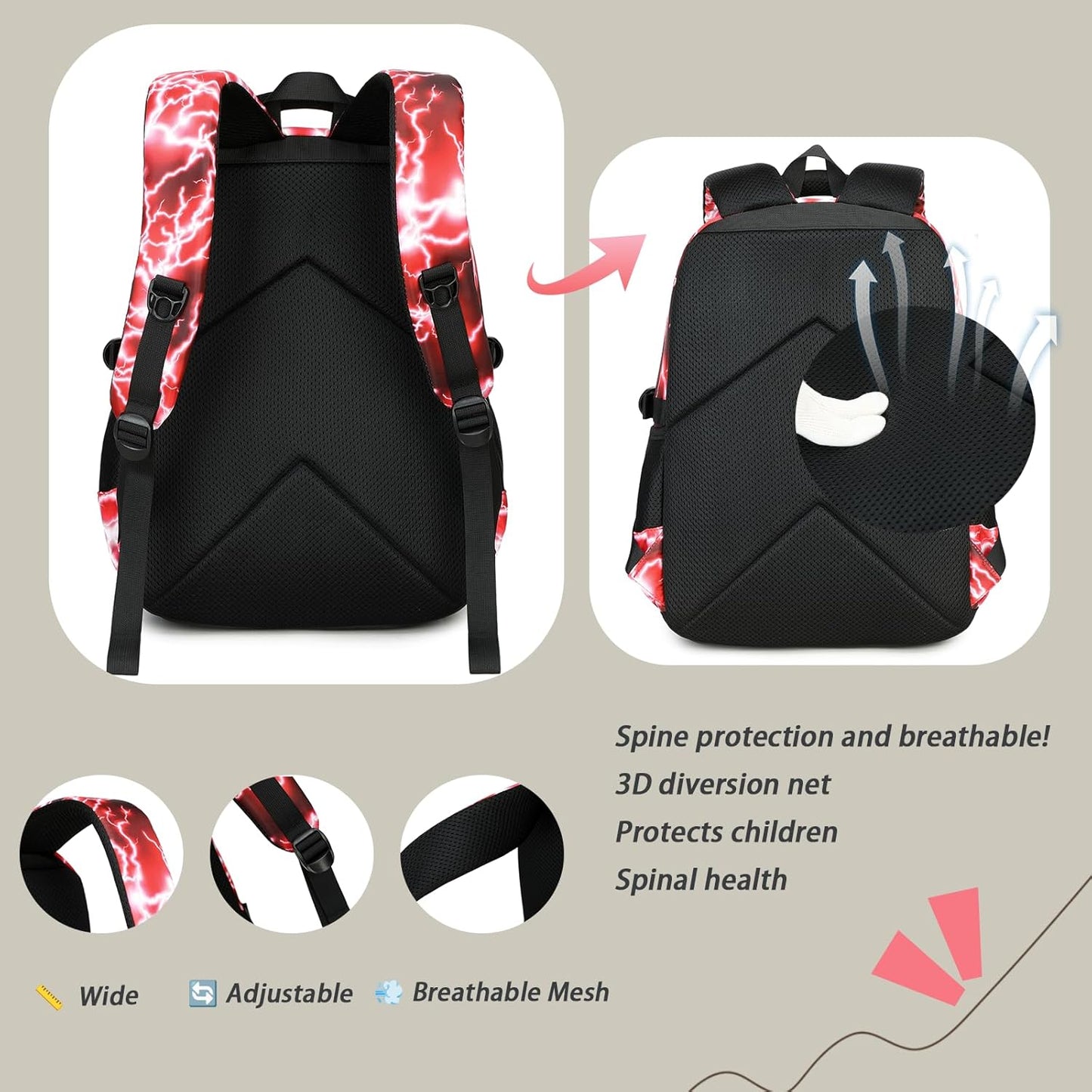 Boys Backpack for Kids Elementary School Bags Lightning Teens Durable Bookbag (red)