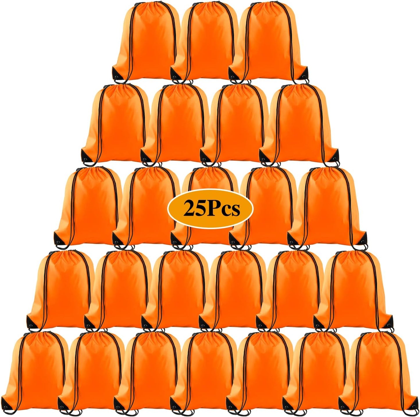 PLULON 25 Pcs Orange Drawstring Backpack Bags Bulk String Backpack Cinch Sack Pull Sport Gym Backpack Bags for Yoga Traveling Outdoor Sports
