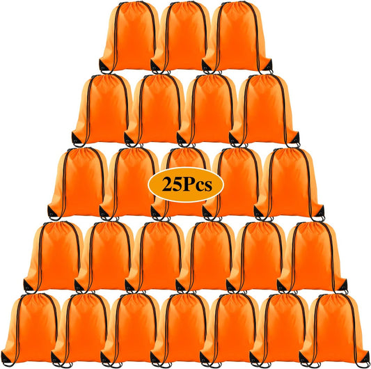 PLULON 25 Pcs Orange Drawstring Backpack Bags Bulk String Backpack Cinch Sack Pull Sport Gym Backpack Bags for Yoga Traveling Outdoor Sports
