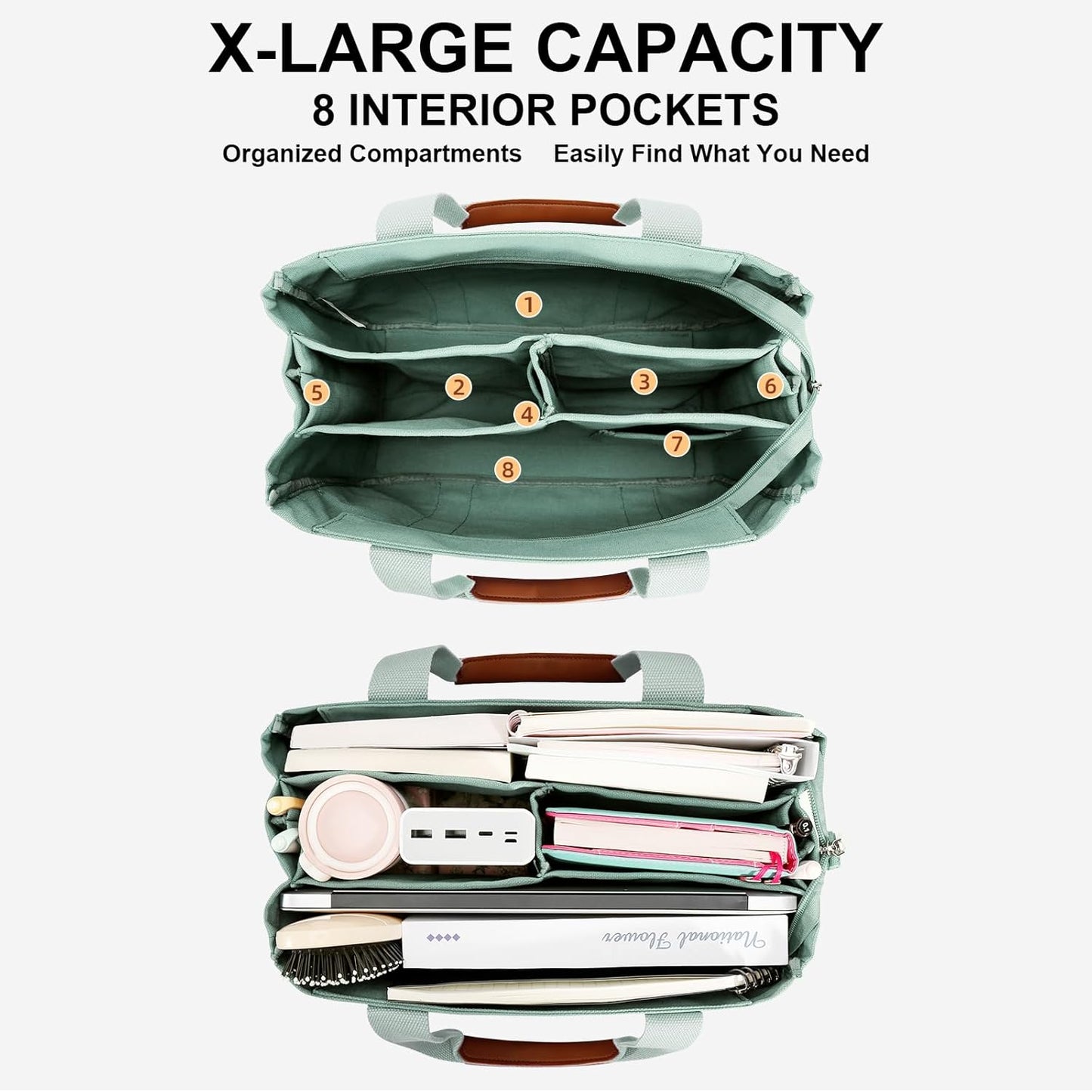 KKXIU Canvas Tote Bag for Women with Zipper and Compartments Crossbody Large Bible Messenger Purse Bag With Pockets