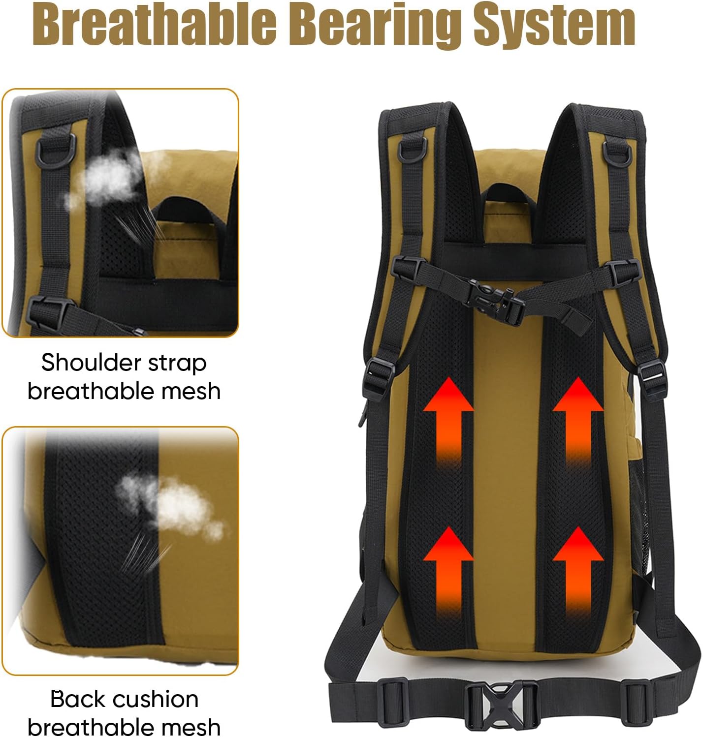 Bseash 30L Lightweight Hiking Backpack, Outdoor Sport Waterproof Travel Bag Daypack for Cycling Climbing Skiing (Khaki)