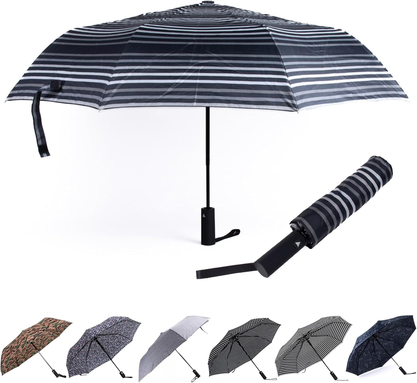 Nollia Windproof Automatic Travel Umbrella, Compact Portable with Reinforced Ribs for Sun & Rain
