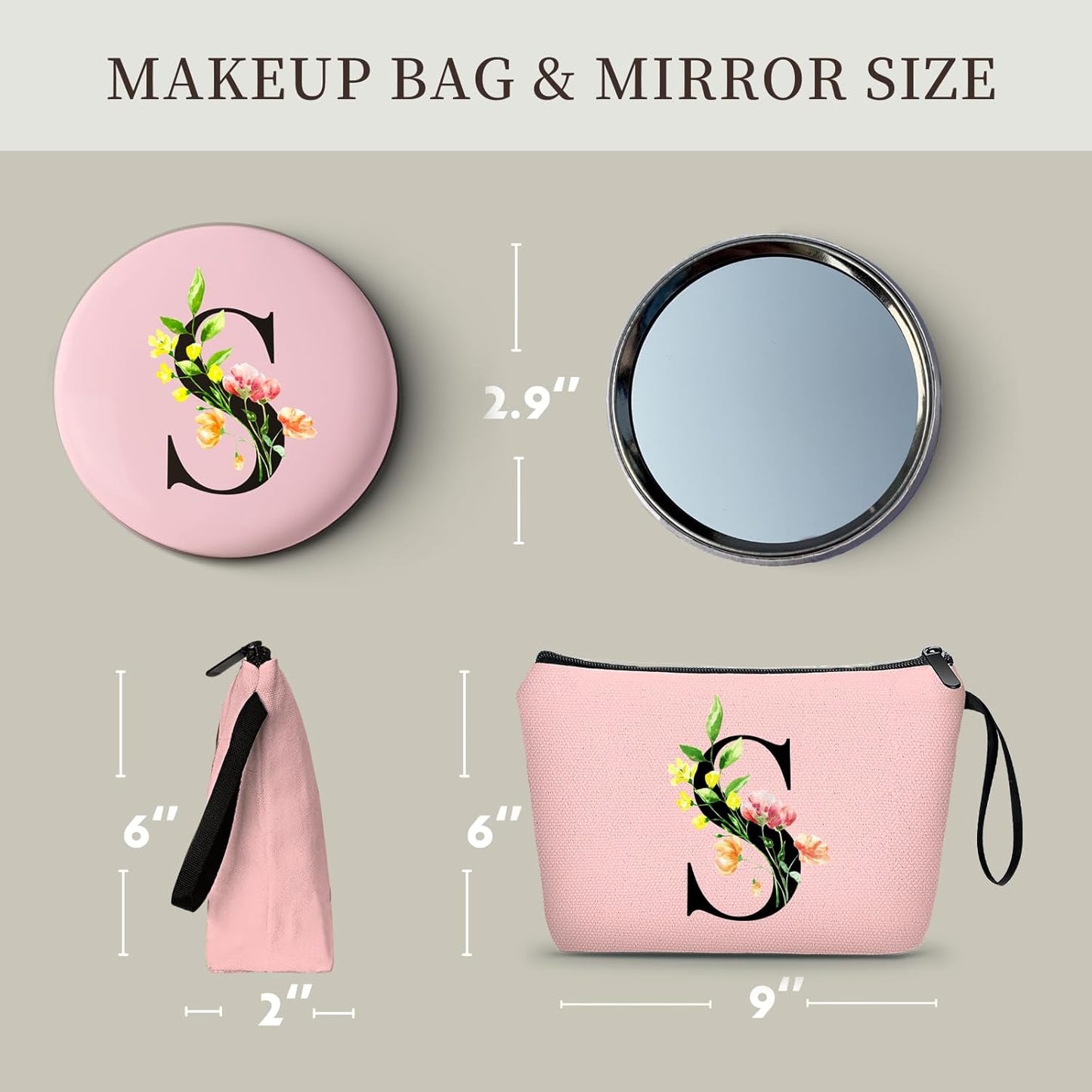 Women Birthday Unique Bride to be Bridal Shower Initial Gifts for Mom Sister Friend Her Teacher Aunt Makeup Cosmetic Bag with Mirror Mothers Day Christmas Graduation S