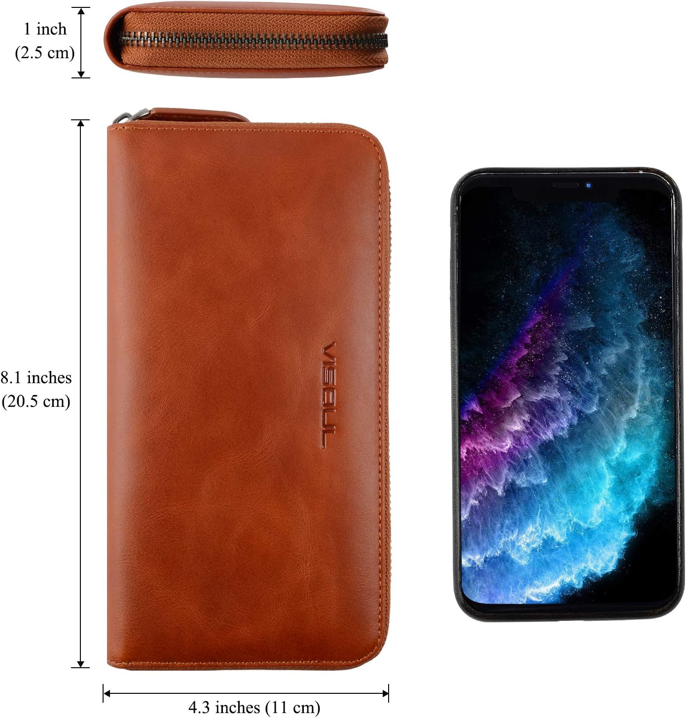VISOUL Leather Long Zipper Pouch Wallet for Men and Women with RFID Blocking, Large Clutch Cash