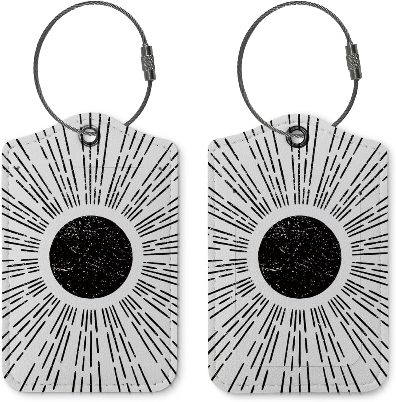 Boho Sun Luggage Tags for Suitcases,Black and White 2 Pack Travel Suitcase Tags,Traveling Accessories,Baggage Tag Label with Steel Loop,Boho Lover Gifts