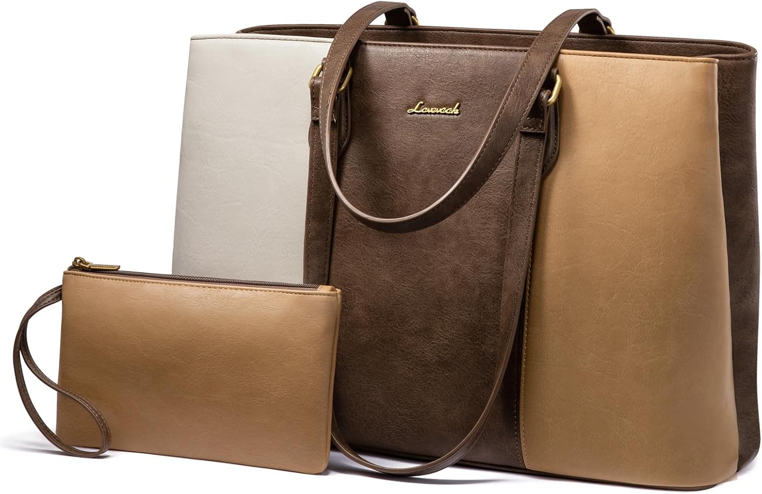 LOVEVOOK Laptop Tote Bag for Women,Work Tote with Wristlet,PU Leather Computer Bag for