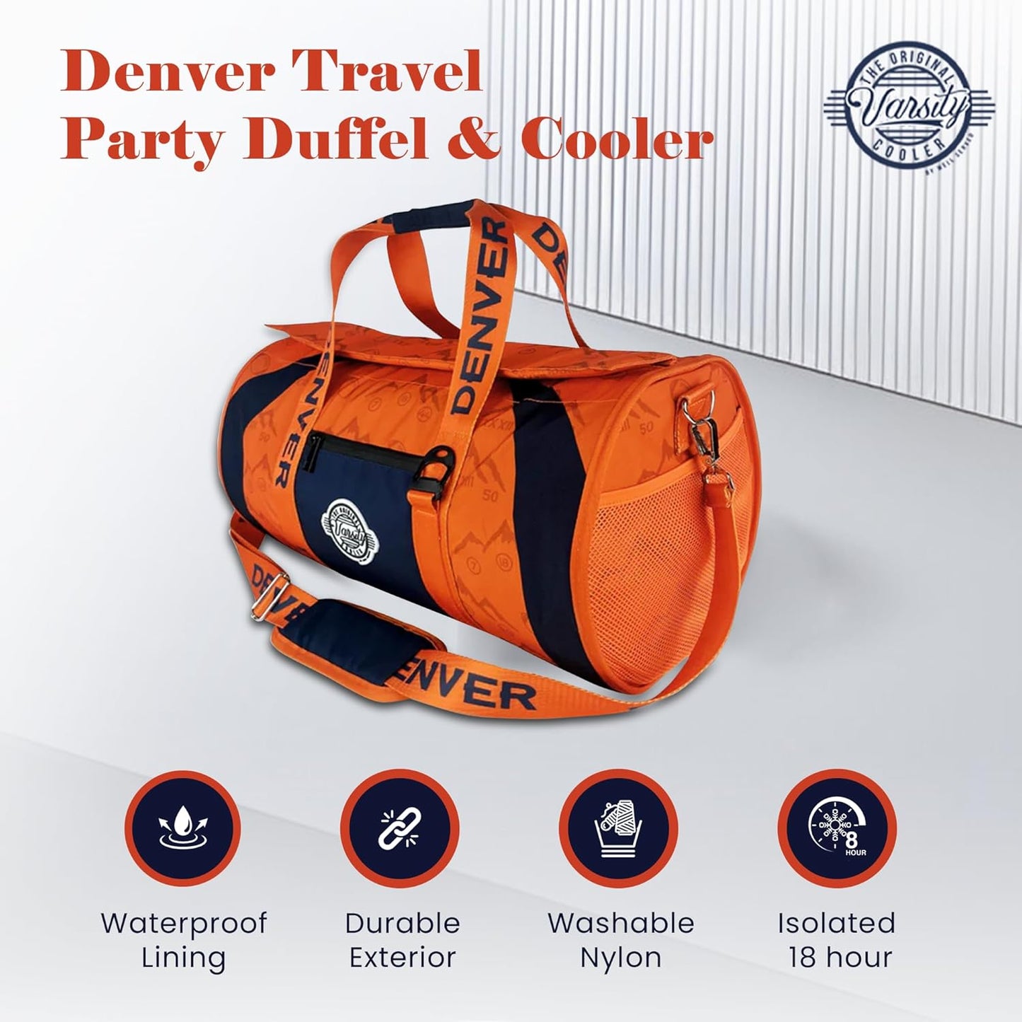 Varsity Cooler Denver Travel Party Duffel & Cooler – 30 Can Leakproof Insulated Tote Bag, Waterproof Soft compartment for Tailgating, Golf, Beach, Carry-On Luggage & Outdoor Sports