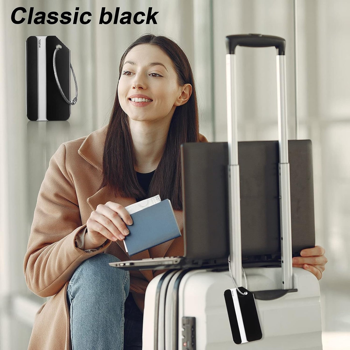Weewooday 22 Pcs Luggage Tags Business Card Holder Aluminum Metal Travel ID Bag Tag for Suitcases Travel Luggage Baggage Identifier (Black)