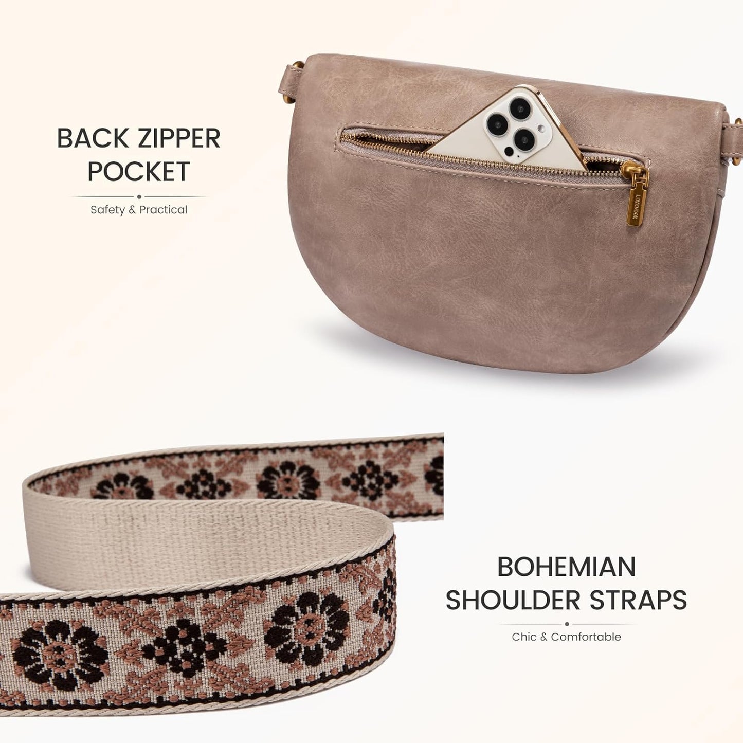 LOVEVOOK Fanny Packs for Women Cross Body, Vegan Leather Belt Bag for Women, Waterproof Sling Purse Fashion Waist Pack Designer Chest Bum Bag with Boho Style Strap