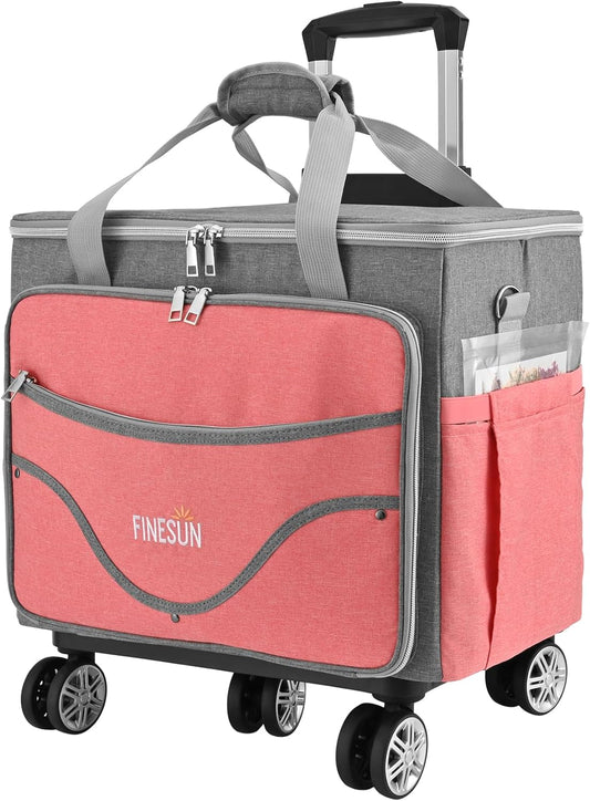 Rolling Tote Bag for Women Teacher Bag Rolling Cart Briefcase with Wheels Carry on Wheeled Bag for Work,Office,Craft Pink