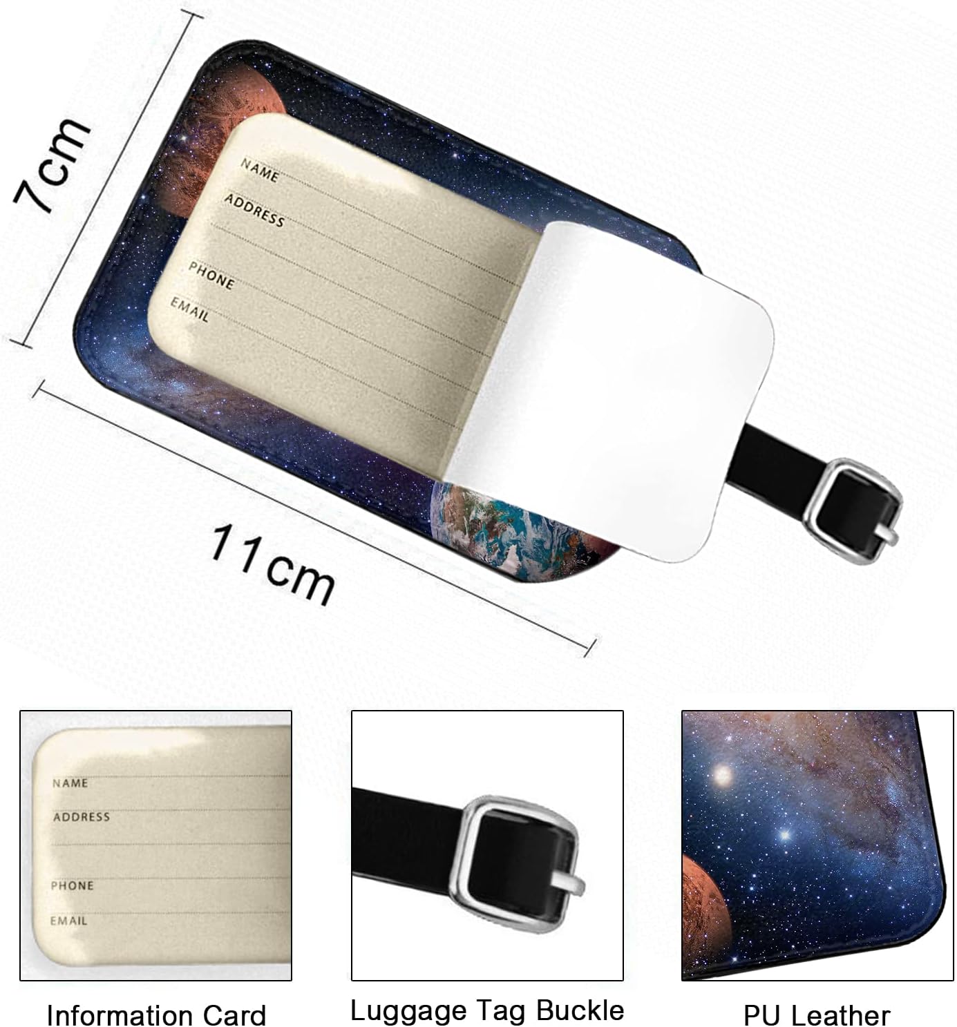 Planetary Galaxy Travel Baggage Bag Tags Earth Mars Cosmic Astronomy Solar System Astrology Luggage Tags Travel Suitcase Tags with Name ID Card for Luggage Suitcase Schoolbag Lunchbag, 1 Pack