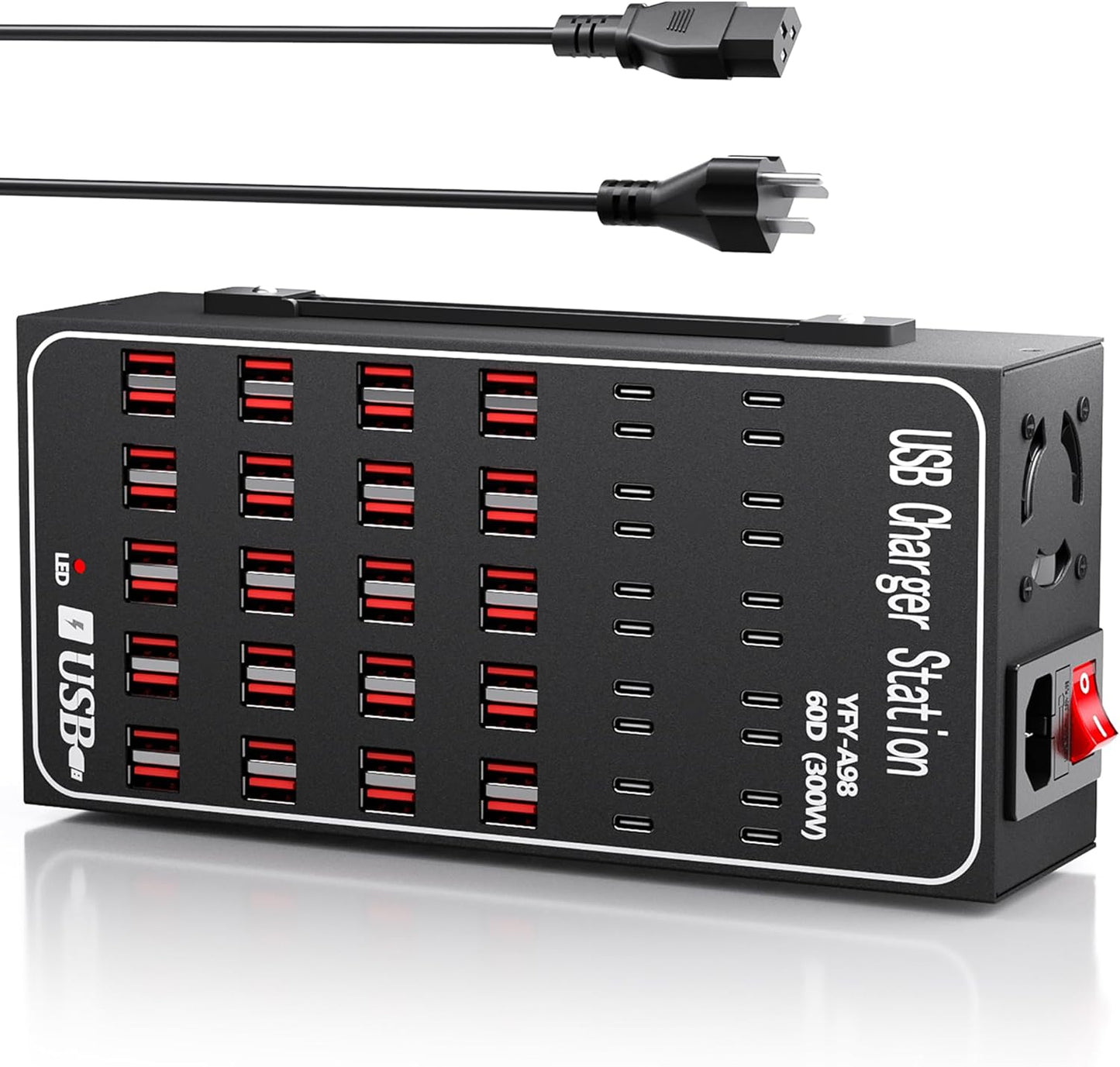 USB Charger Block Charging Station, 60 Port 300W(60A) USB C Charger, Fast Charger for Multiple Devices Desktop USB Charger Hub Compatible with iPhone 17 16 15 14 13 12, iPad, Samsung Galaxy, Table