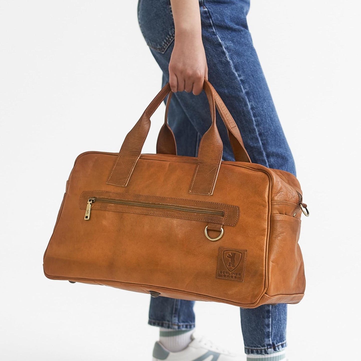 Berliner Bags Vintage Genuine Leather Duffle Bag Austin M for Travel or the Gym, Weekender Bag, Overnight Bag for Men and Women - Brown