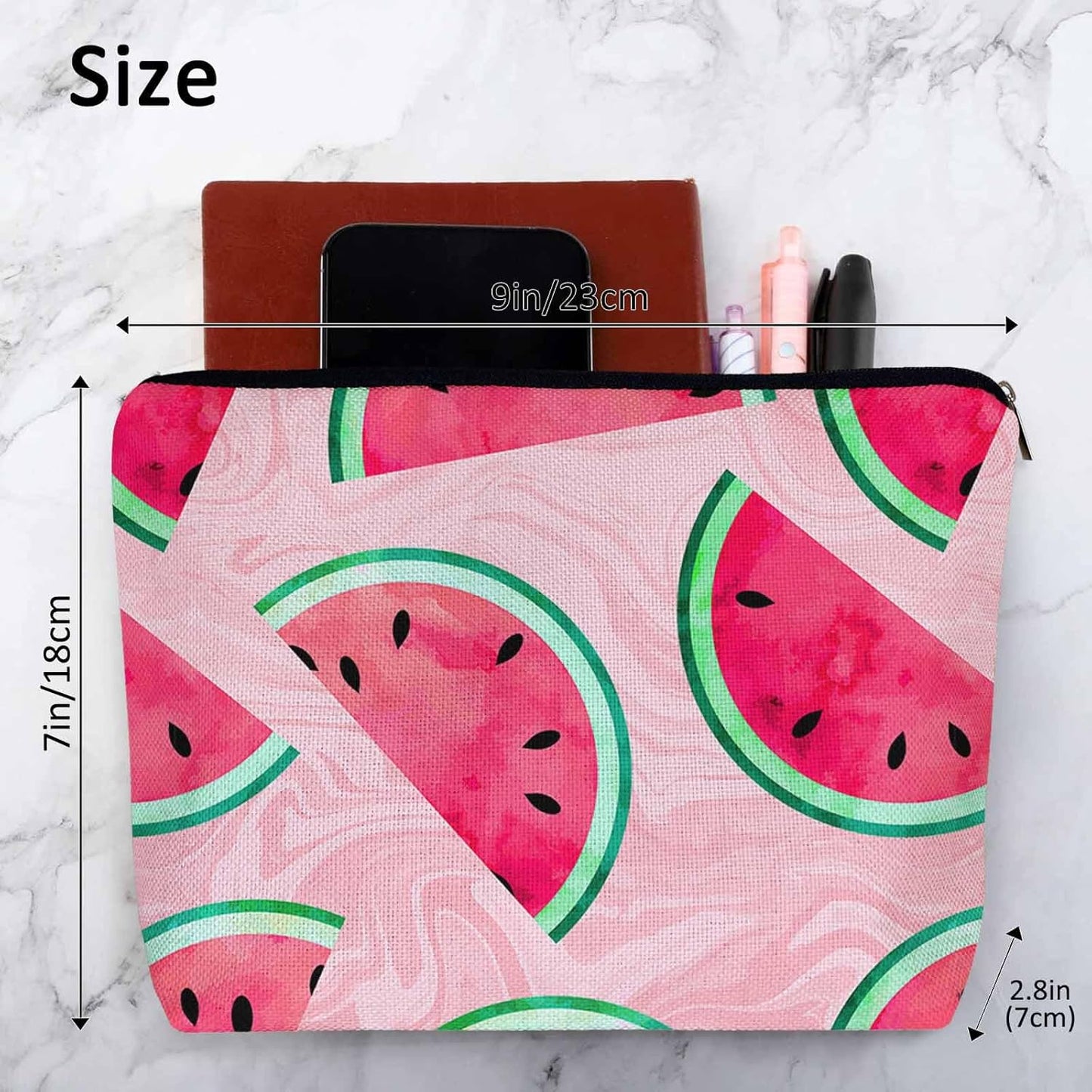 Watermelon Makeup Organizer Bag Cosmetic Bag For Men Women, Summer Watermelon Pink Travel Toiletry Bag Flax Makeup Bags Purse Business Makeup Pouch For Toiletries Cosmetics