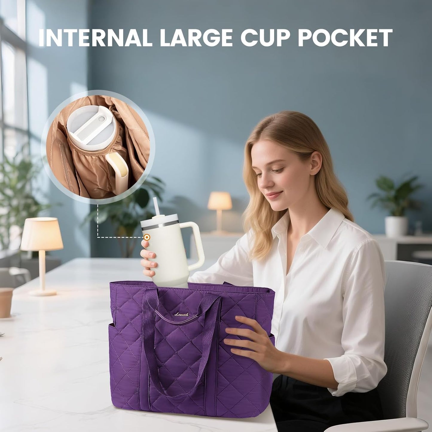 LOVEVOOK Laptop Tote Bag for Women,Quilted Puffer Laptop Bag Purse Computer Travel Work Tote Bags for Women with Zipper