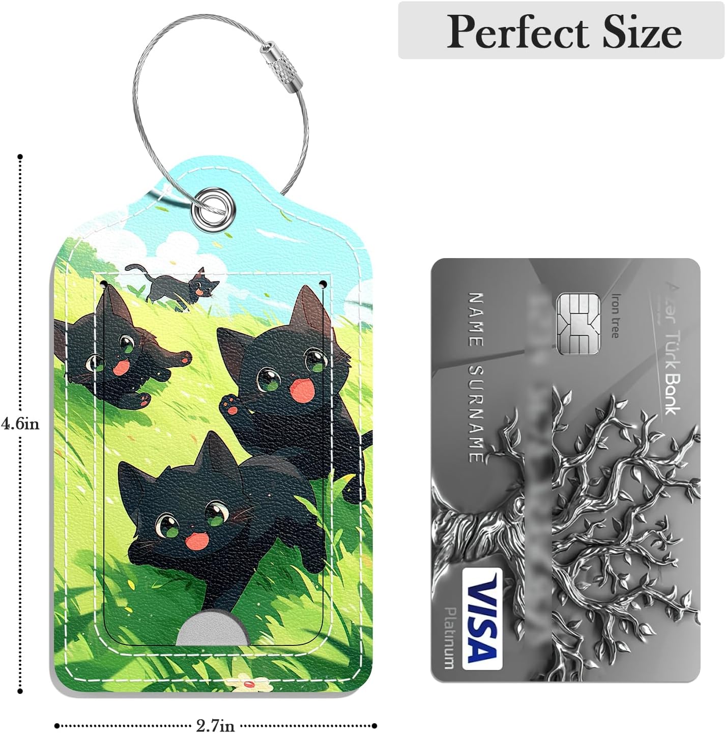 Luggage Tags for Suitcase, 2 Pack PU Leather Travel Cruise Luggage Tag with Privacy Flap, Name ID Label and Metal Loop for Women Men Girls Suitcase Baggage Bag Backpack, Cute Kittens