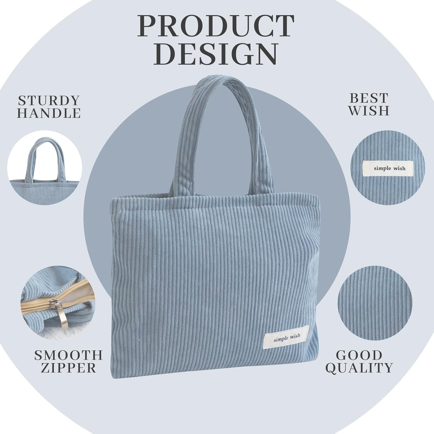 Wudygirl Makeup Bag Travel Cosmetic Bag for Women Small Makeup Pouch with Handle Zipper Cosmetic Pouch Handbag Aesthetic (Light Blue)